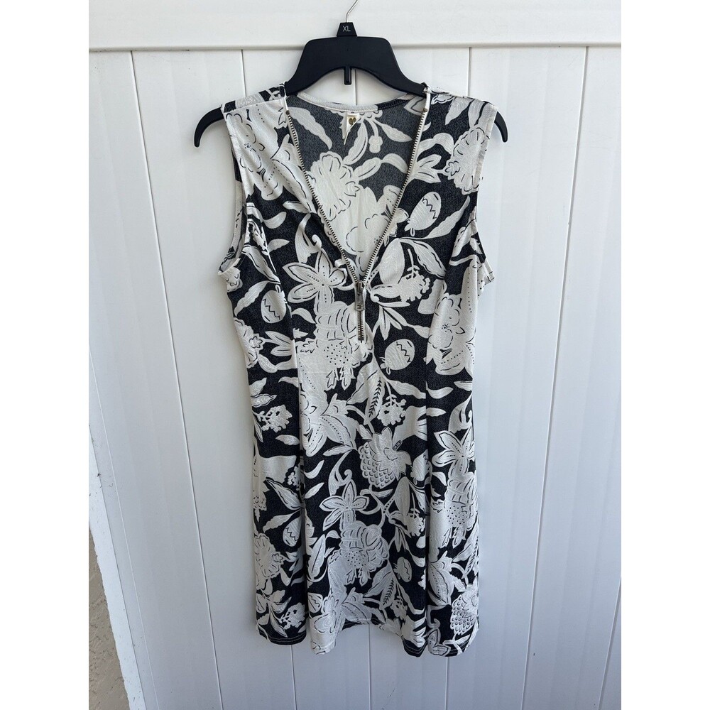 Shoreline Dress Womens Medium Tropical Floral Sleeveless A-Line Zipper Textured